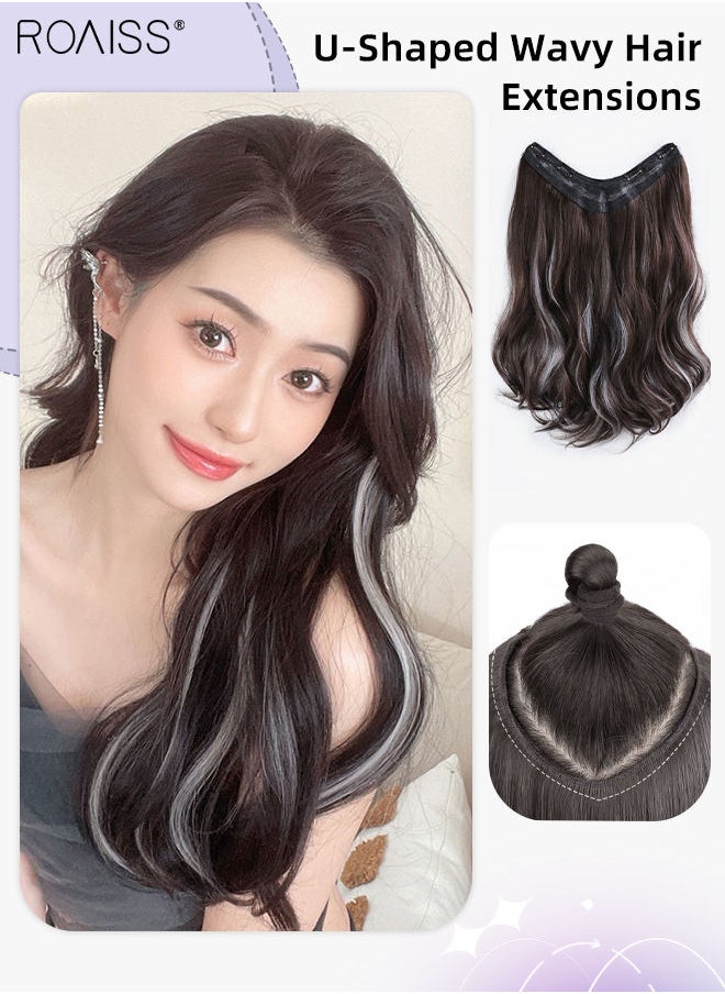 roaiss Women's V-Shaped Long Hair Extension One Piece Hair Extensions Hair Volume Increase Fluffy Big Wave Curly Hair Wig Heat Resistant Synthetic Hairpiece with 5 Clips for Women Daily Use  - Image 1