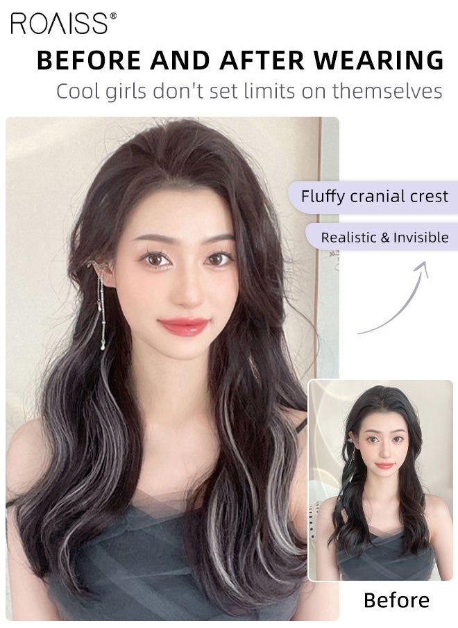 roaiss Women's V-Shaped Long Hair Extension One Piece Hair Extensions Hair Volume Increase Fluffy Big Wave Curly Hair Wig Heat Resistant Synthetic Hairpiece with 5 Clips for Women Daily Use  - Image 2