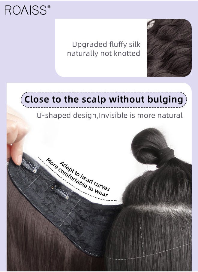 roaiss Women's V-Shaped Long Hair Extension One Piece Hair Extensions Hair Volume Increase Fluffy Big Wave Curly Hair Wig Heat Resistant Synthetic Hairpiece with 5 Clips for Women Daily Use  - Image 4