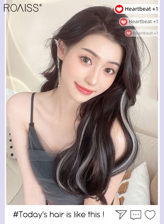 Women's V-Shaped Long Hair Extension One Piece Hair Extensions Hair Volume Increase Fluffy Big Wave Curly Hair Wig Heat Resistant Synthetic Hairpiece with 5 Clips for Women Daily Use