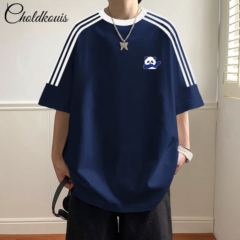 Heavy Three Bars Short Sleeve T-Shirt Boys 2024 American Cotton Loose Half Sleeve Top Raglan Sleeve - Image 1