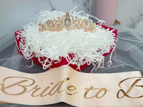 JETKONG 3 Pcs Bachelorette Party Decorations Bridal Shower Crown, Bride to Be Sash&Veil for Women Bachelorette Party Gifts, Bachelorette Party Supplies, Gifts, Favors (Rose Gold) - Image 3