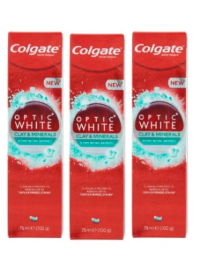 Colgate - 3 Piece Set Optic White Clay and Minerals Remove Stains and Restore Natural Whiteness Mint 3X75 ml - Image 1
