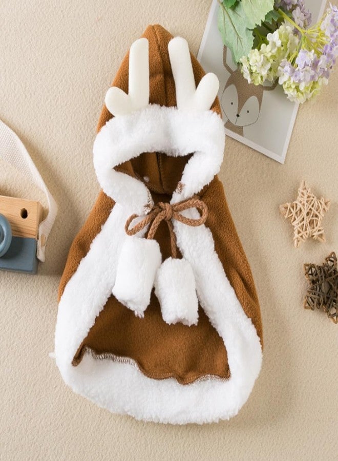 Kvittra Pet Christmas Costume, Dogs Cats Chicken Duck Goose Cape with Hat Santa Claus Cloak and Xmas Deer with Pom Poms, for Domestic Pet Puppy Cat Gifts Christmas Outfit - Within 20 pounds (Deer) - Image 2