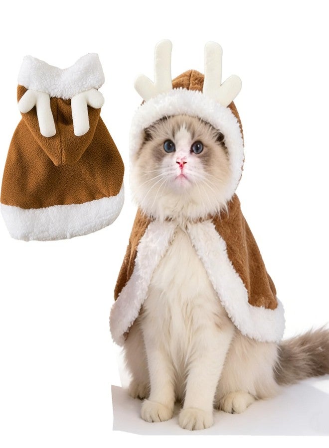 Kvittra Pet Christmas Costume, Dogs Cats Chicken Duck Goose Cape with Hat Santa Claus Cloak and Xmas Deer with Pom Poms, for Domestic Pet Puppy Cat Gifts Christmas Outfit - Within 20 pounds (Deer) - Image 1