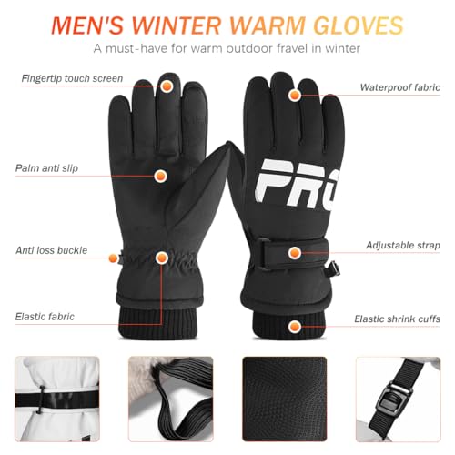 Gustave® Winter Gloves for Men - Fleece Lining, Touch Screen, Windproof, Waterproof, Anti-Slip - Outdoor Winter Warm Gloves for Riding, Hiking, Ski, Cycling - One Size Fits Most, Stylish Black - Image 3
