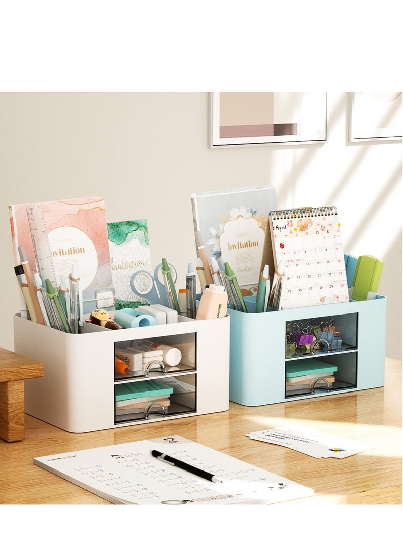 MIXDE Desk Organizer with Drawer, Multi-Functional Pen Pencil Holder Storage Box for Desk, Desk Organizers and Accessories with 5 Compartments + 2 Drawer for Office Art Supplies - Image 4