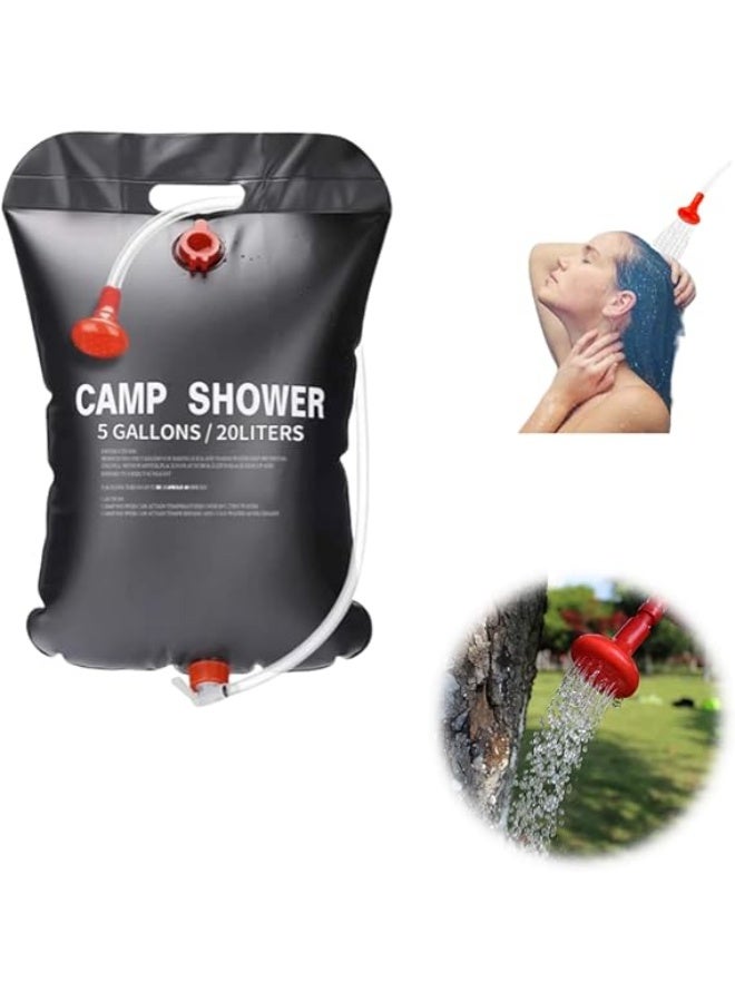 حقيبة استحمام شمسية سعة ٢٠ لترًا/٥ جالون - حقيبة استحمام محمولة للتخييم الخارجي مع رأس دش وخرطوم، ومساحة تخزين مياه قابلة للطي للمشي لمسافات طويلة، والشاطئ، والسفر، وغسيل السيارات، وتنظيف الحيوانات الأليفة. - Image 4