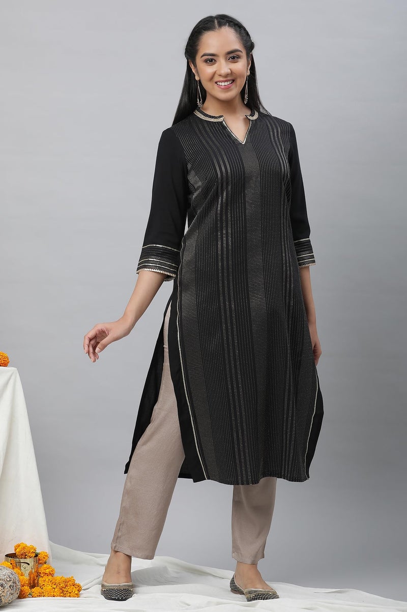 Aurelia Women's Cotton Kurta 23AUA14194-704235-Black-M_M - Image 2