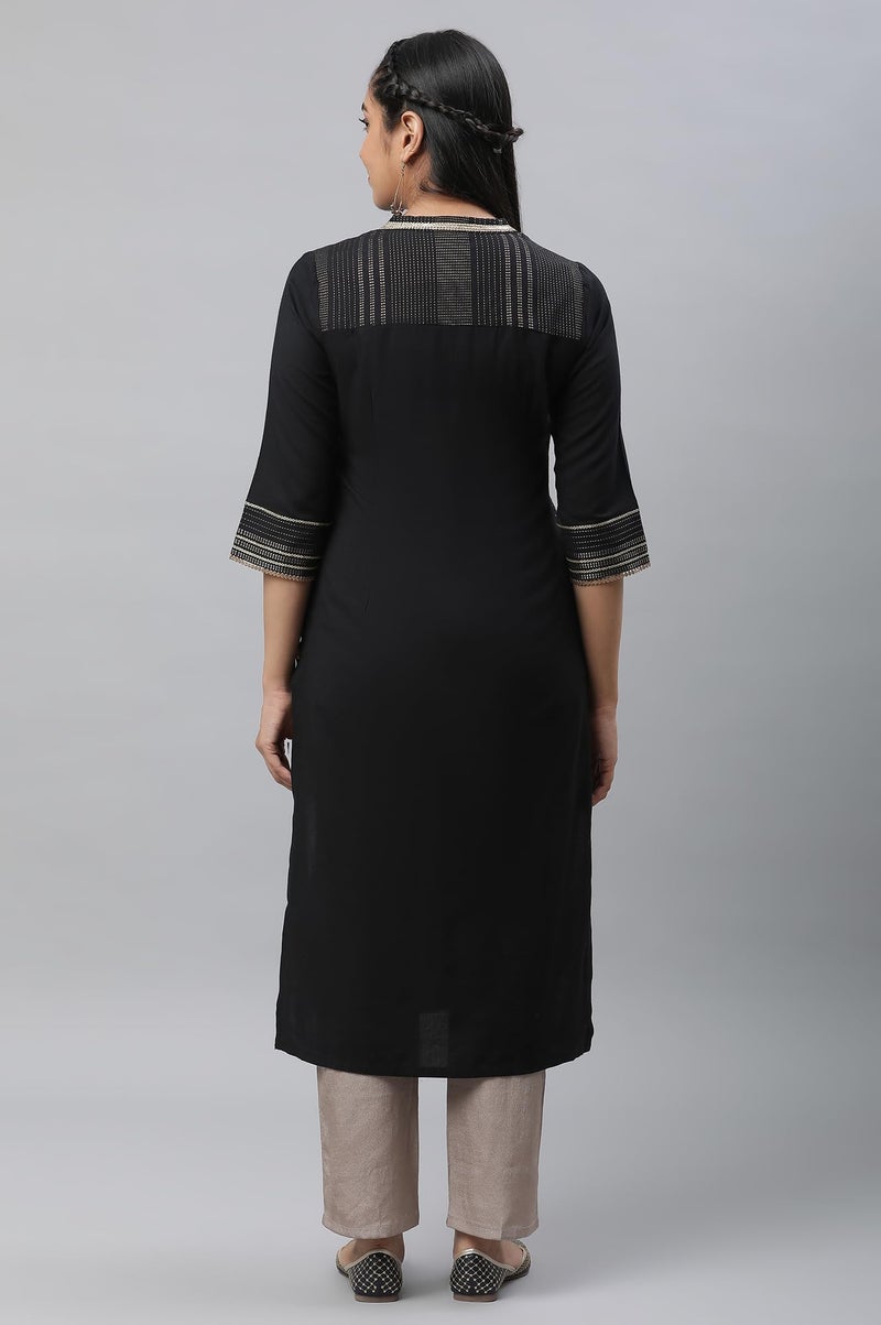 Aurelia Women's Cotton Kurta 23AUA14194-704235-Black-M_M - Image 4