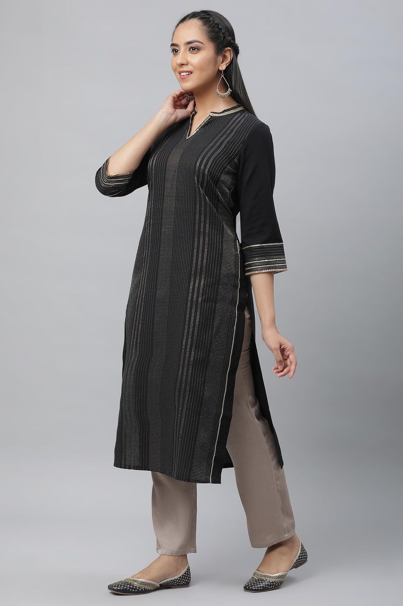 Aurelia Women's Cotton Kurta 23AUA14194-704235-Black-M_M - Image 3