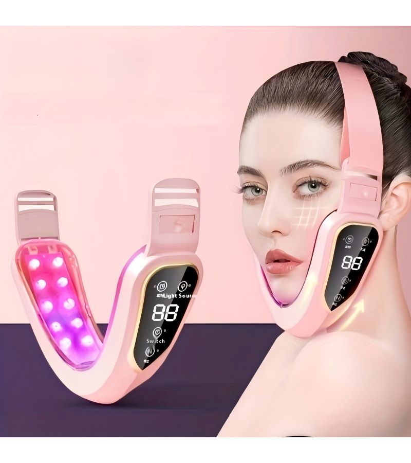 بيضاء 12 سرعة LED قابلة لإعادة الشحن جهاز تدليك الوجه والرقبة لتخفيف الوزن وتشكيل الوجه على شكل V أداة العناية بالوجه هدية مثالية للنساء والأم في عيد الميلاد - Image 2