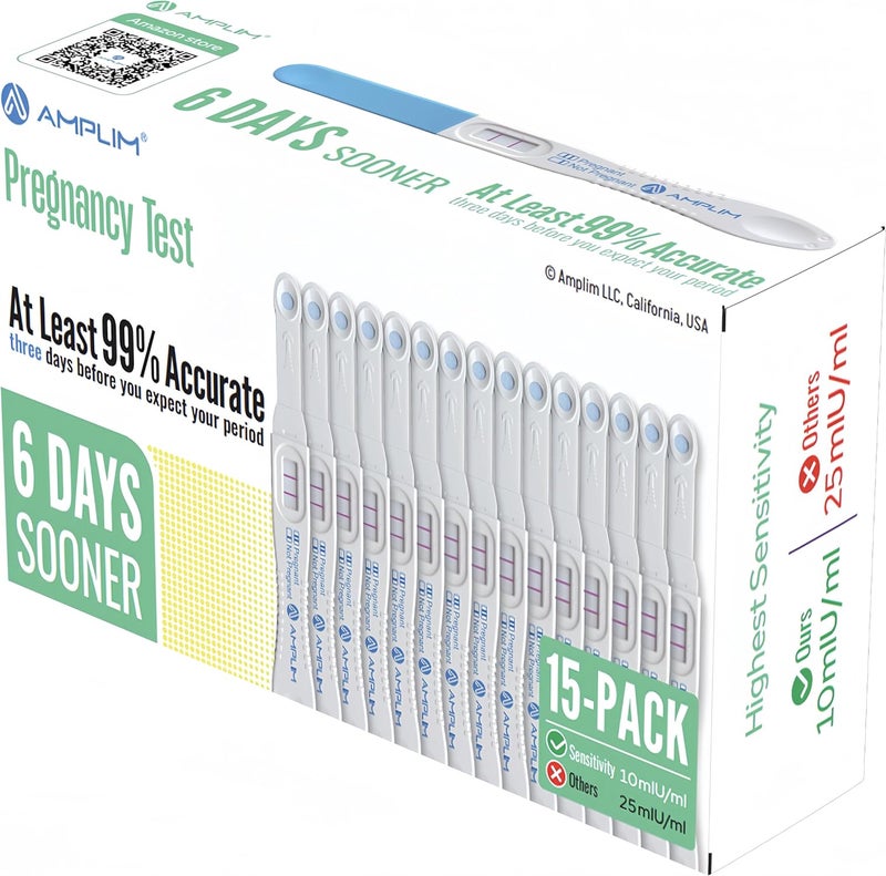 Amplim Fertility HCG Midstream Pregnancy Test Sticks | 99.9% Accurate, Ultra Sensitive 10 MIU/ml, 6 Days Early Detection Results at Home | Rapid 2-Second Test | Bulk Pack of 15 Reliable Strip Sticks