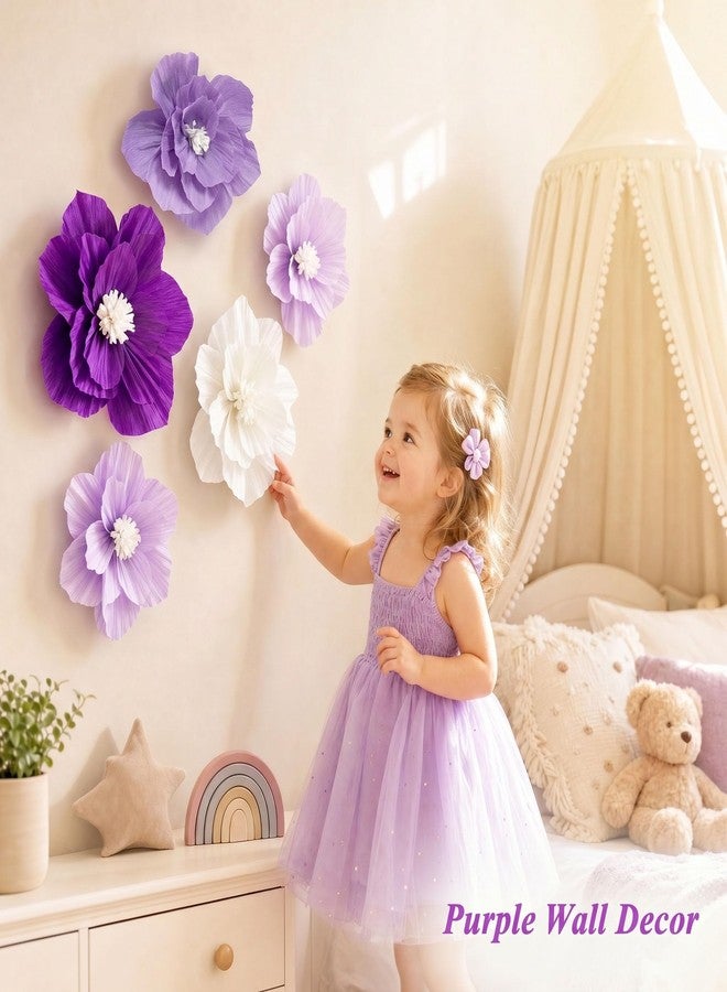 ANSOMO Purple Paper Flowers Artificial 3D Wall Décor Wedding Birthday Bridal Baby Shower Violet Lavender Light Dark Purple White Lilac Nursery Room Backdrop Centerpieces Girls Women Party Decorations - Image 4