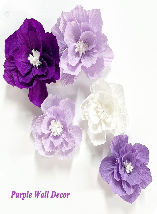 ANSOMO Purple Paper Flowers Artificial 3D Wall Décor Wedding Birthday Bridal Baby Shower Violet Lavender Light Dark Purple White Lilac Nursery Room Backdrop Centerpieces Girls Women Party Decorations - Image 3