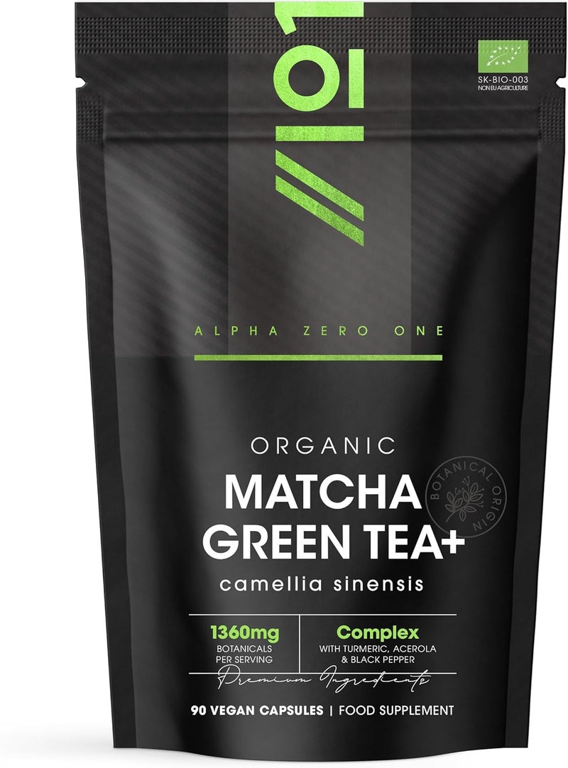 ALPHA01 Organic Matcha Green Tea Extract 1360mg 90 Vegan Capsules Boosted with Turmeric Acerola Black Pepper Resealable and Recyclable Pouch by Alpha01 - Image 1