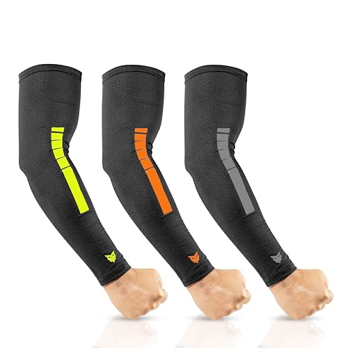 BADOWL V-Fit Premium Sleeves – Breathable, Lightweight, Stretchable Arm Sleeves for Sun Protection, Sports, and Outdoor Activities, Quick-Dry & Comfortable Fit (1, Neon, Free) - Image 5