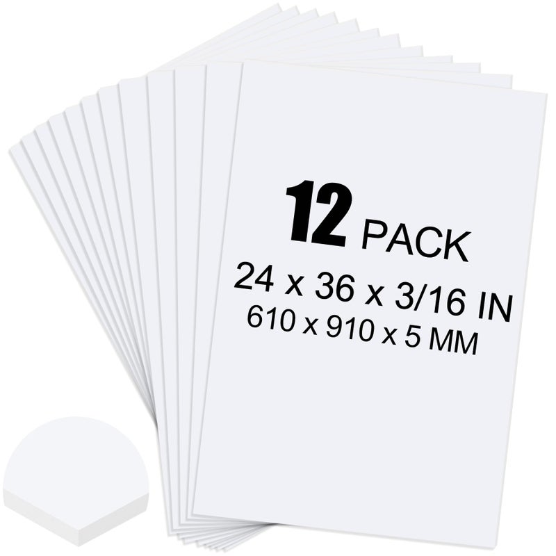 ToLanbbt 12 Pack White Foam Board, 24 x 36 x 3/16" Thick Foam Core Acid Free Poster Foamboard for Art Craft Projects, Painting, Displaying, Signage, Wedding, School - Image 1