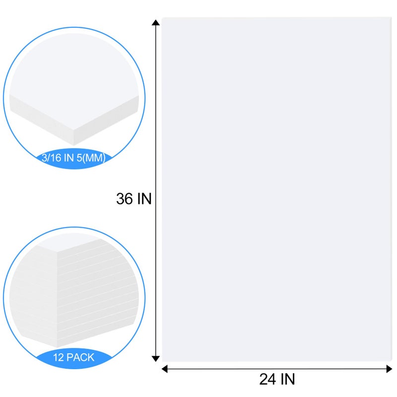 ToLanbbt 12 Pack White Foam Board, 24 x 36 x 3/16" Thick Foam Core Acid Free Poster Foamboard for Art Craft Projects, Painting, Displaying, Signage, Wedding, School - Image 2