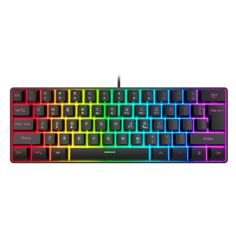 Snpurdiri لوحة مفاتيح ألعاب سلكية Snpurdiri بنسبة 60%، لوحة مفاتيح مصغرة مضاءة بـ RGB، مقاومة للماء، 61 مفتاحًا صغيرًا ومضغوطًا لأجهزة الكمبيوتر/ماك، للاعبين، الكتاب، السفر، سهلة الحمل في رحلات العمل (أسود) - Image 1