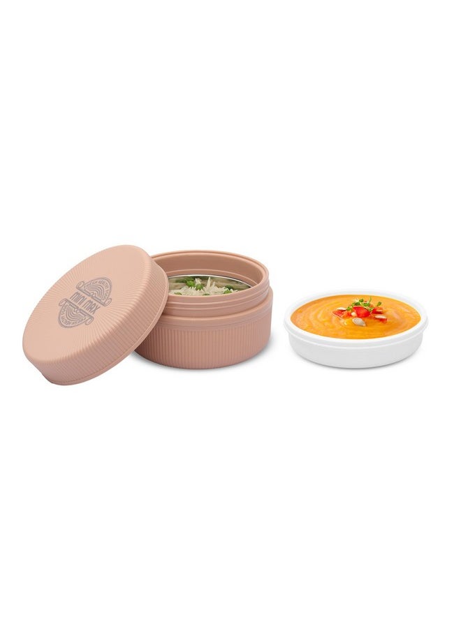 JAYPEE JAYPEE Mini Max Lunch Box for School, Office, Ideal for Snacks and Meal, Keeps Food Hot & Fresh Insulated Stainless Steel Inner with Plastic Dish Inside for Office, College and Picnic, Peach, 830 ml  - Image 3