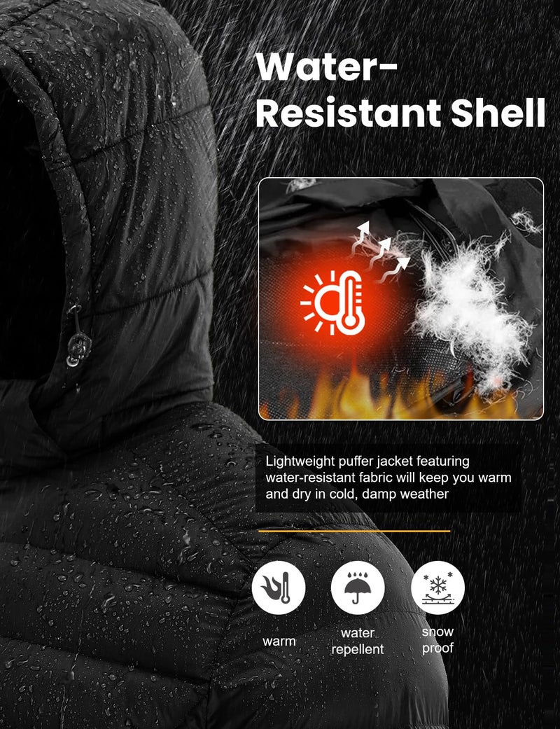 TBMPOY Men's Lightweight Puffer Down Jackets Detachable Hood Water-Resistant Winter Coat Hooded Insulated for Travel Ski Black L - Image 5