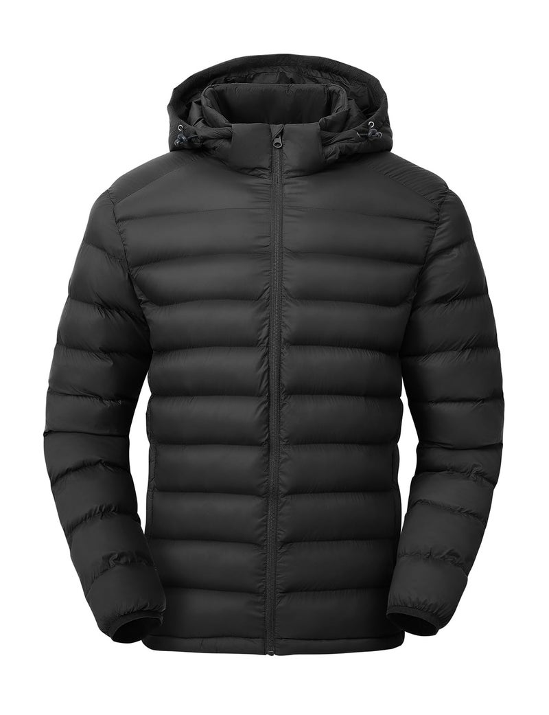 TBMPOY Men's Lightweight Puffer Down Jackets Detachable Hood Water-Resistant Winter Coat Hooded Insulated for Travel Ski Black L - Image 1