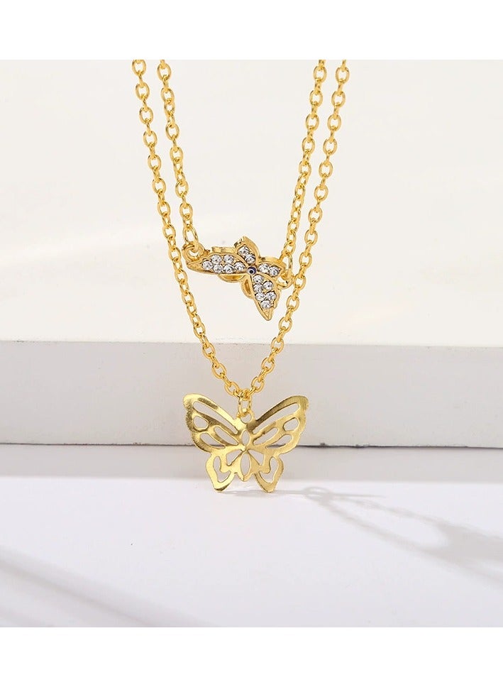 Goolsky Minimalist Rhinestone Butterfly Choker Necklace – Slim Double Chain Collarbone Jewelry, Sparkling Statement Piece for Women
