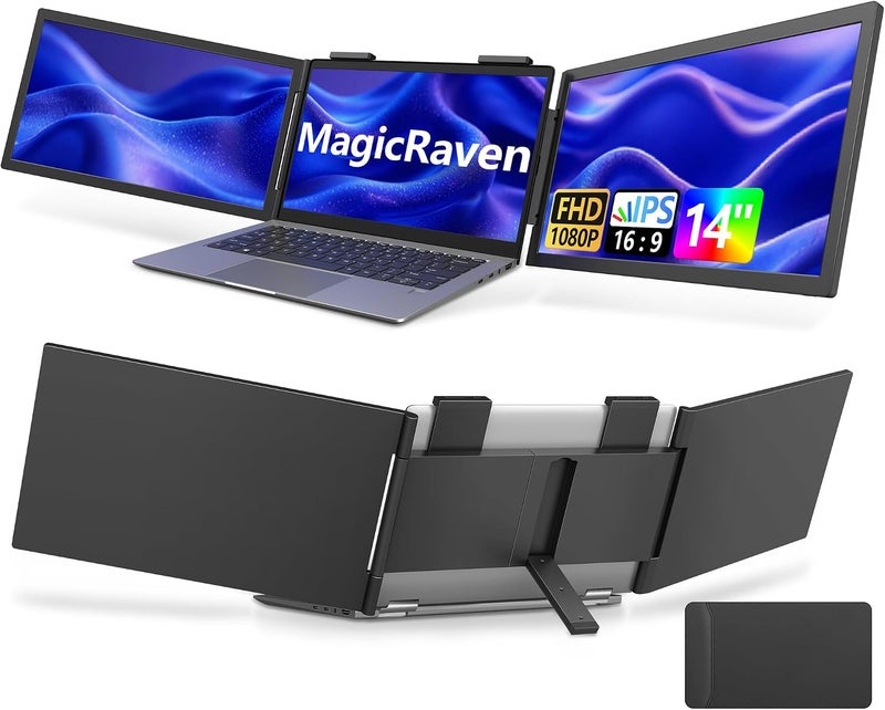 MagicRaven Dual Laptop Screen Extender, 14" 1080P Portable Monitor for 14”-16.5” Laptops, USB-C (No HDMI) Port, Plug and Play, 270° Rotation Attachment Display for Windows, MacOS, Phone - Image 1