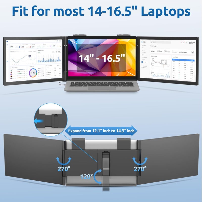 MagicRaven Dual Laptop Screen Extender, 14" 1080P Portable Monitor for 14”-16.5” Laptops, USB-C (No HDMI) Port, Plug and Play, 270° Rotation Attachment Display for Windows, MacOS, Phone - Image 5