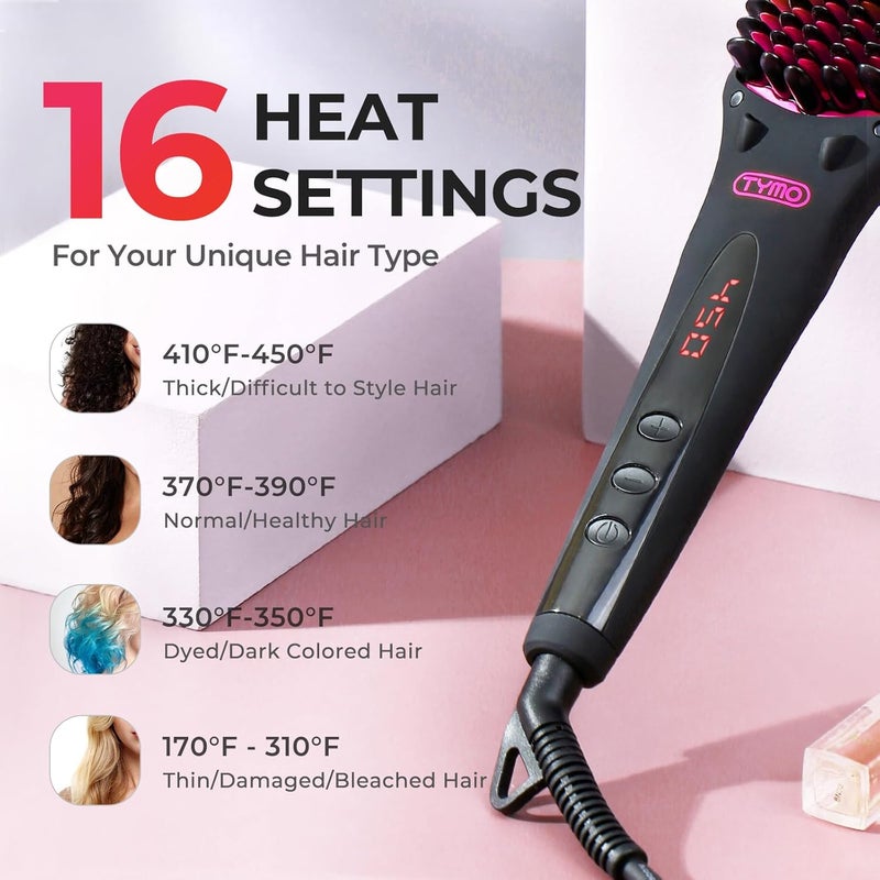 TYMO Ionic Hair Straightener Brush - One-Step Hair Straightener for Women, Straightening Brush with Negative Ions, 16 Temp Settings, LCD Display, Dual Voltage, Hot Comb Flat Iron for Frizz-Free Styles - Image 3