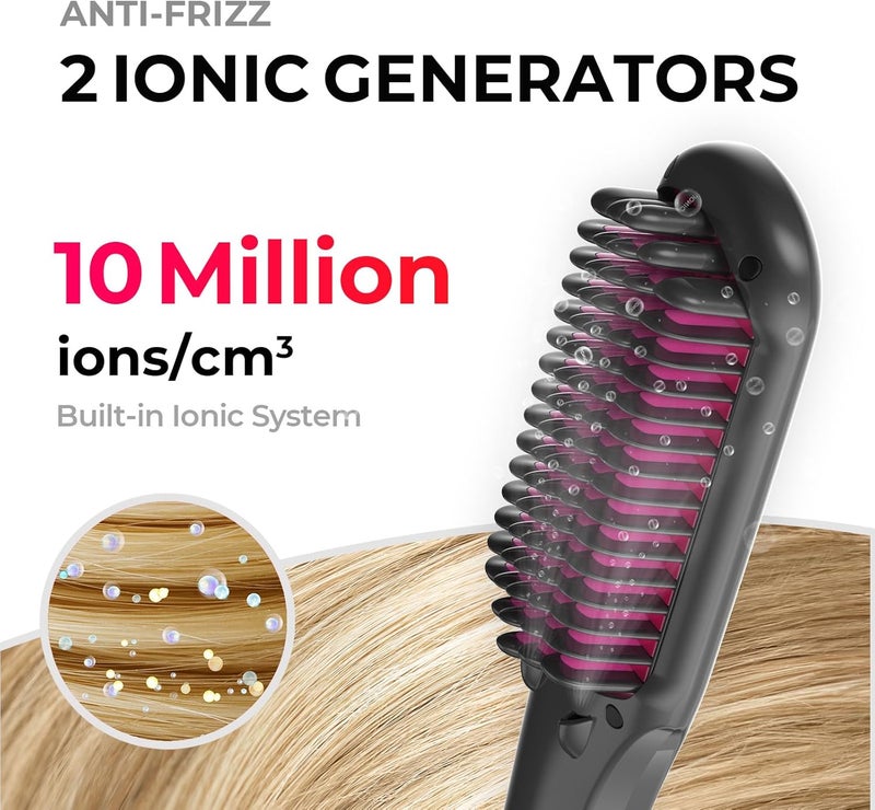 TYMO Ionic Hair Straightener Brush - One-Step Hair Straightener for Women, Straightening Brush with Negative Ions, 16 Temp Settings, LCD Display, Dual Voltage, Hot Comb Flat Iron for Frizz-Free Styles - Image 2