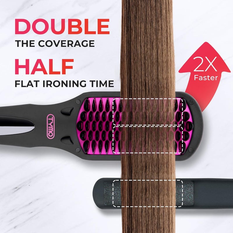 TYMO Ionic Hair Straightener Brush - One-Step Hair Straightener for Women, Straightening Brush with Negative Ions, 16 Temp Settings, LCD Display, Dual Voltage, Hot Comb Flat Iron for Frizz-Free Styles - Image 1