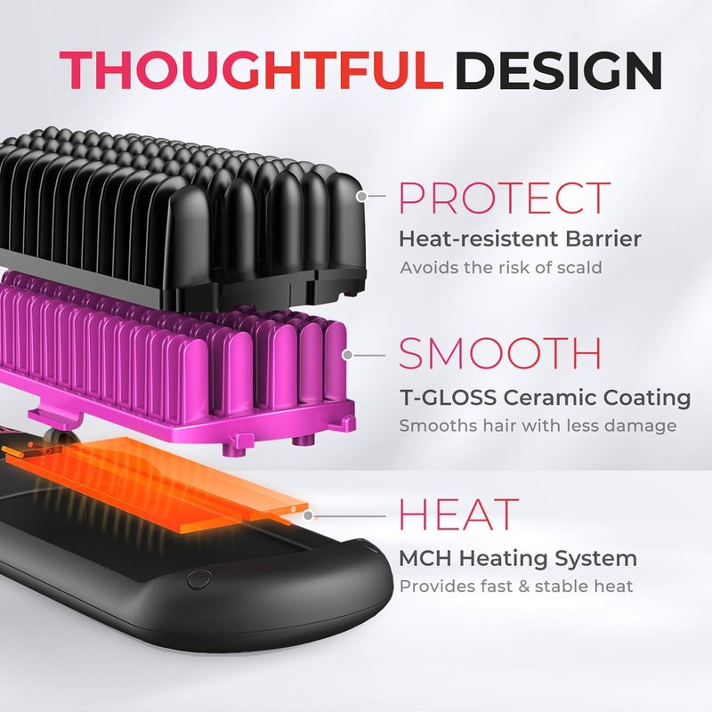 TYMO Ionic Hair Straightener Brush - One-Step Hair Straightener for Women, Straightening Brush with Negative Ions, 16 Temp Settings, LCD Display, Dual Voltage, Hot Comb Flat Iron for Frizz-Free Styles - Image 5