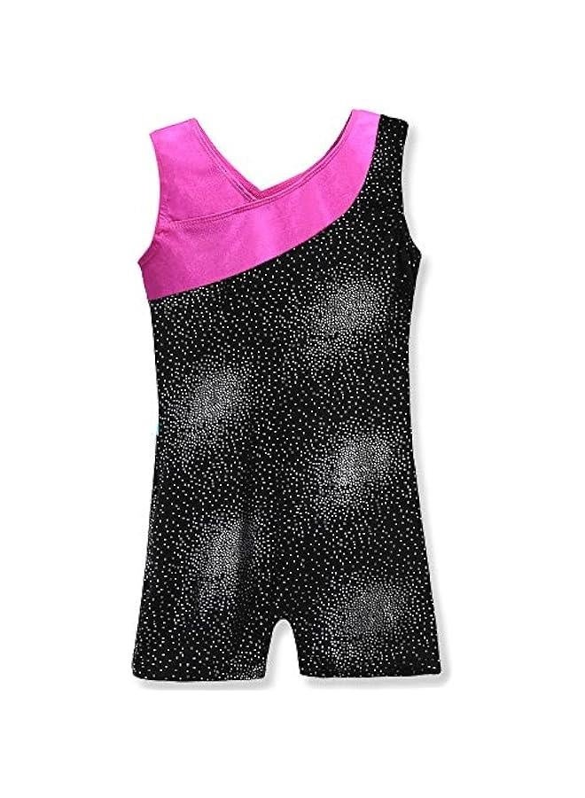 Leotards for Girls Gymnastics with Shorts Sparkle erfly Flowers Pattern Sleeveless Biketards Hotpink Black - Image 2