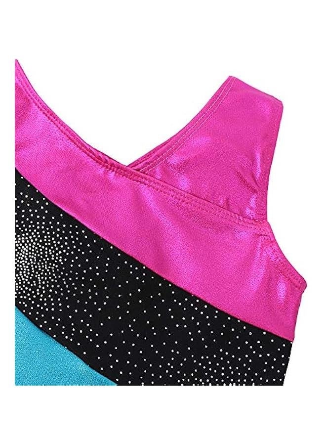 Leotards for Girls Gymnastics with Shorts Sparkle erfly Flowers Pattern Sleeveless Biketards Hotpink Black - Image 4