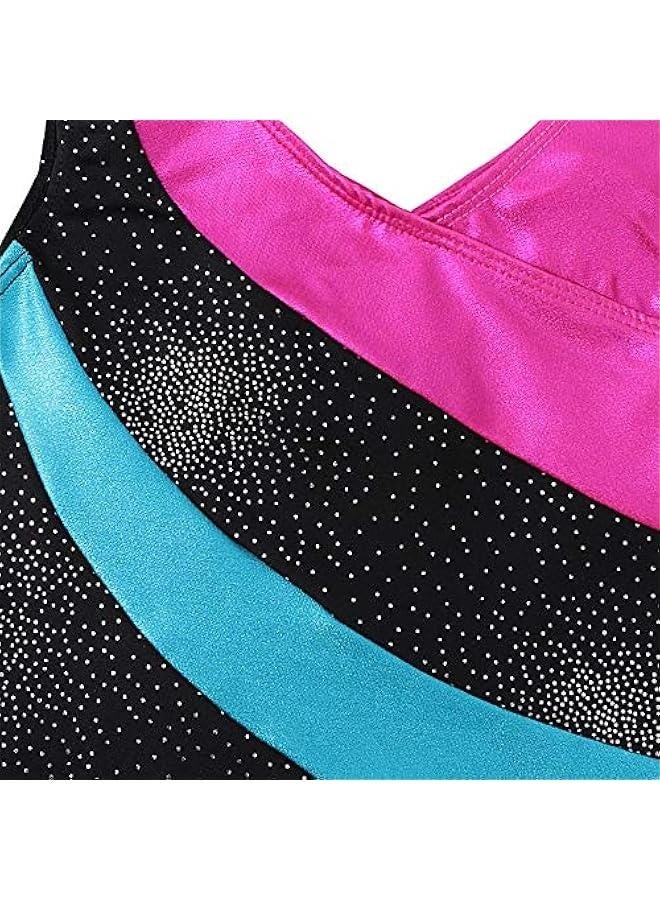Leotards for Girls Gymnastics with Shorts Sparkle erfly Flowers Pattern Sleeveless Biketards Hotpink Black - Image 3