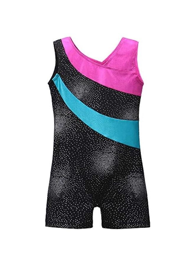 Leotards for Girls Gymnastics with Shorts Sparkle erfly Flowers Pattern Sleeveless Biketards Hotpink Black - Image 1