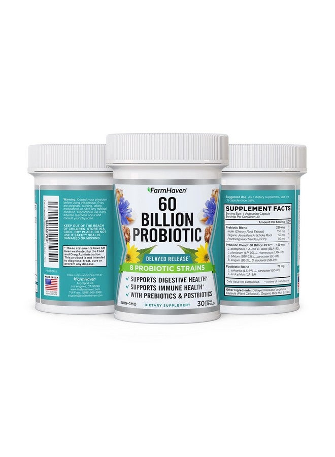 FarmHaven 60 Billion CFU Probiotic - 8 Probiotic Strains - Prebiotics & Postbiotics - Supports Digestive & Immune Health - Delayed Release - Shelf Stable - Non-GMO, Gluten Free - 30 Caps - Image 3