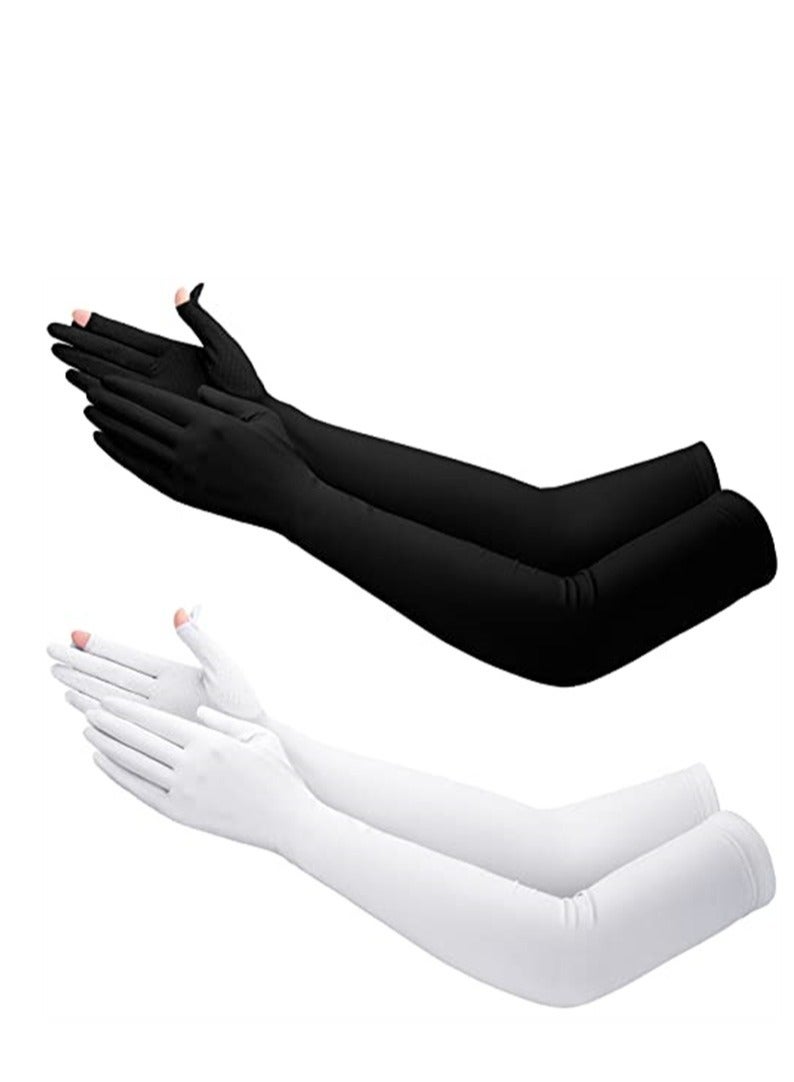 Loquat 2 Pairs UV Long Sun Gloves Women's Sunblock Driving Gloves Sun Protective for Outdoor Sports - Image 1