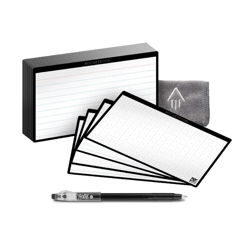Rocketbook Cloud Cards - Eco-Friendly Reusable Index Note Cards With 1 Pilot FriXion ColorStick Pen & 1 Microfiber Cloth Included - Single Set of 40 (3" x 5") - Image 1