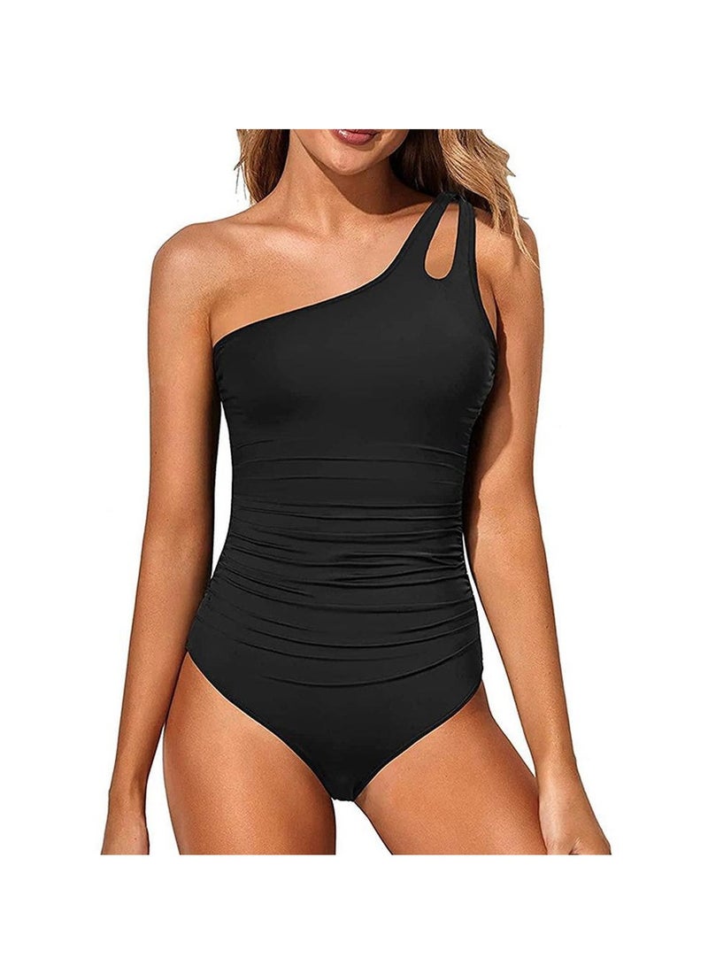 GUDOO مايوه نسائي من قطعة واحدة بكتف واحد وخصر عالي بتصميم قطع مربعة مفتوحة على الجوانب - Image 1