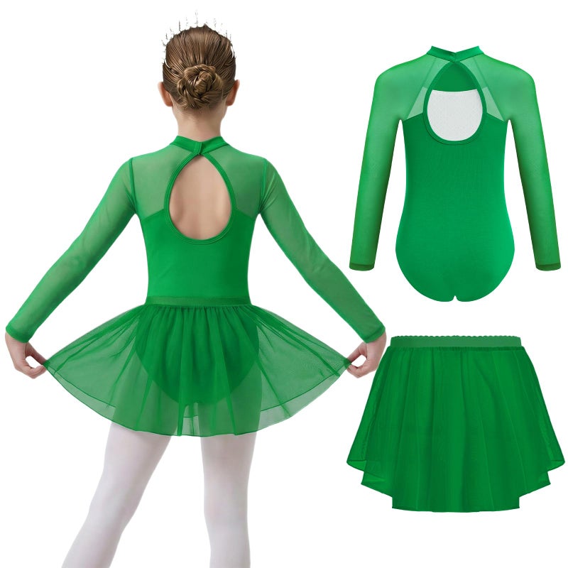 Gogokids Ballet Leotards for Girls Long Sleve Lace Dance Leotards Toddler Dance Dress with Removable Skirt Combo for 3-12 Years - Image 1