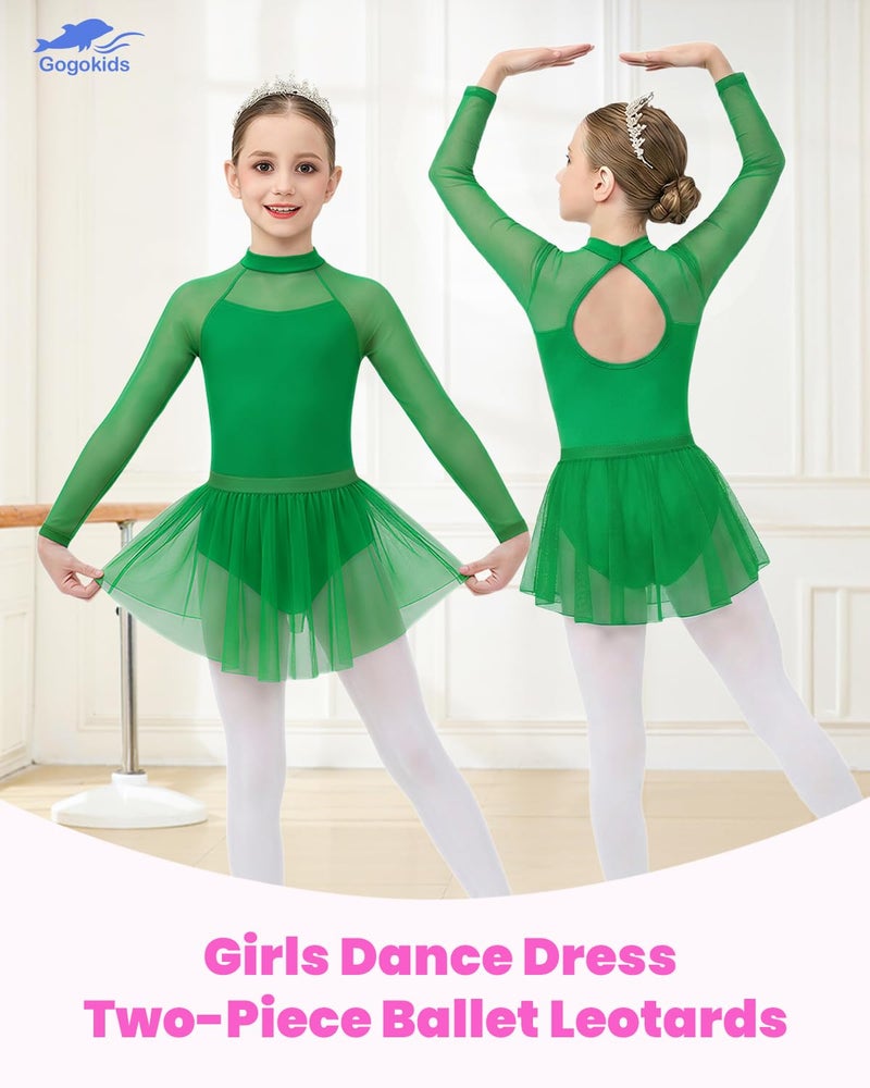 Gogokids Ballet Leotards for Girls Long Sleve Lace Dance Leotards Toddler Dance Dress with Removable Skirt Combo for 3-12 Years - Image 2