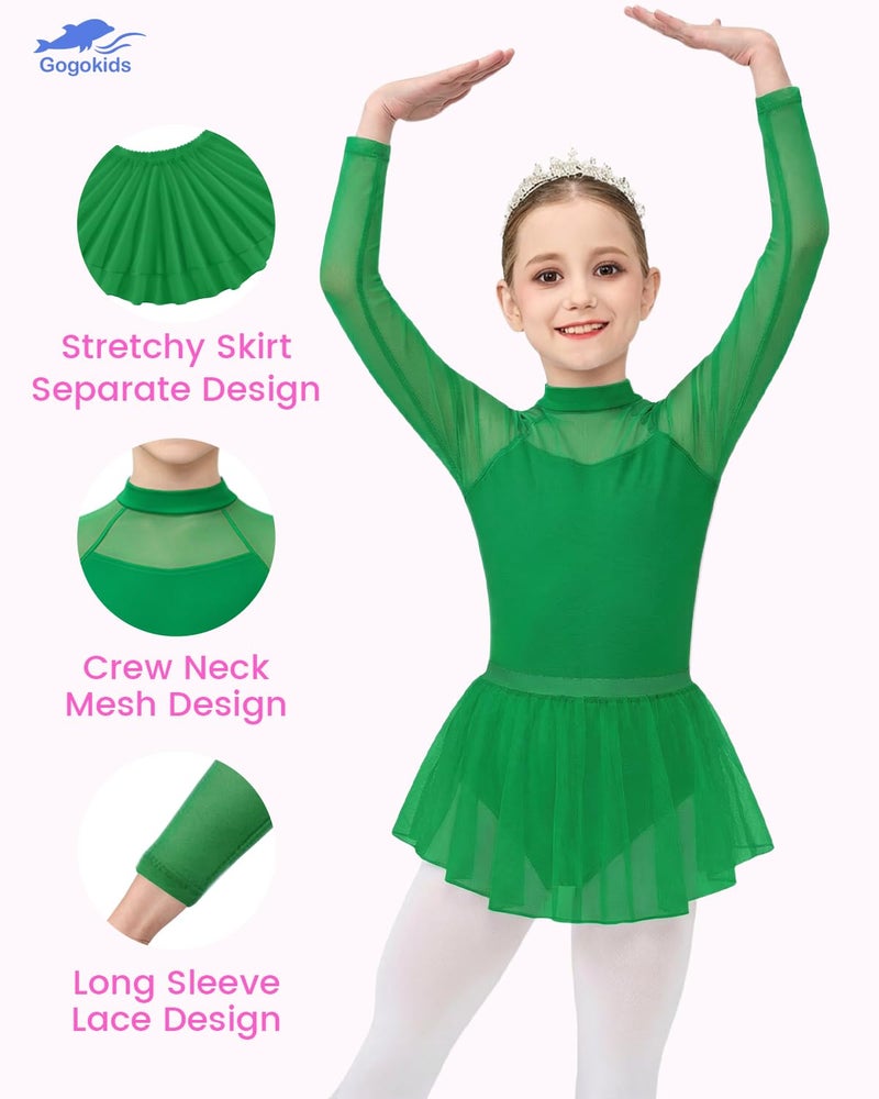 Gogokids Ballet Leotards for Girls Long Sleve Lace Dance Leotards Toddler Dance Dress with Removable Skirt Combo for 3-12 Years - Image 5