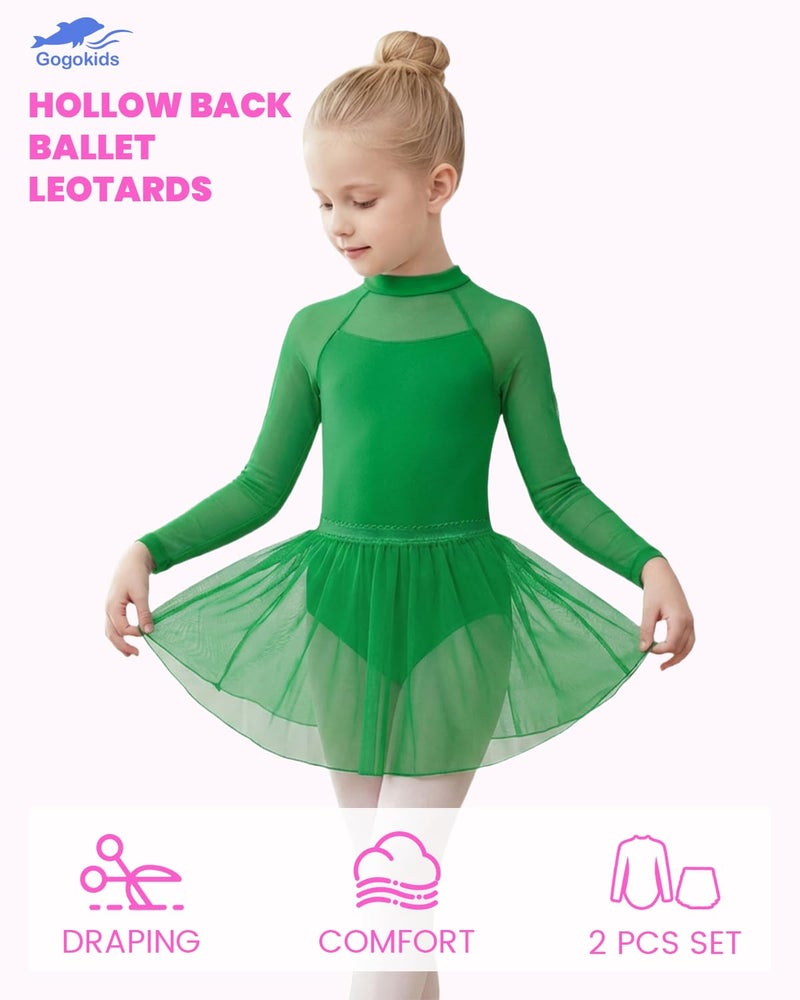 Gogokids Ballet Leotards for Girls Long Sleve Lace Dance Leotards Toddler Dance Dress with Removable Skirt Combo for 3-12 Years - Image 4