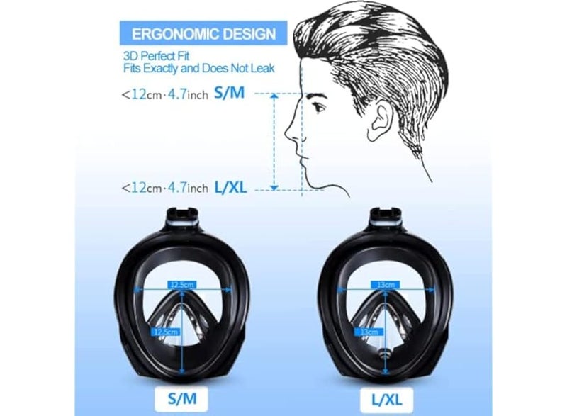 Full face underwater diving mask, underwater diving mask, with 180° field of view and camera mount, silicone seal, anti-fog and waterproof for children and adults - Image 5