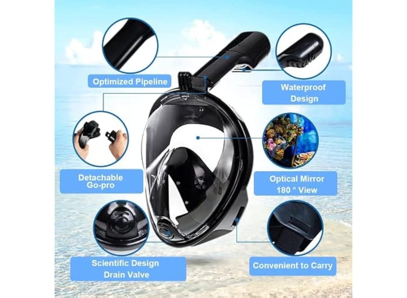 Full face underwater diving mask, underwater diving mask, with 180° field of view and camera mount, silicone seal, anti-fog and waterproof for children and adults - Image 4