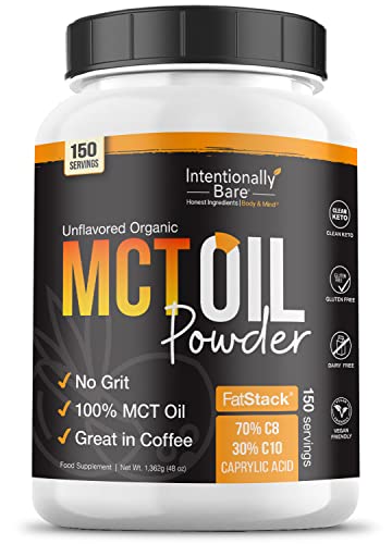 Intentionally Bare MCT Oil Powder Unflavored Coconut Oil with 70 C8 and 30 C10 MCT Oil for Clean Energy Brain Health Mood and Focus Coconut C8 for Keto Paleo and Vegan Pills 150 Servings - Image 2