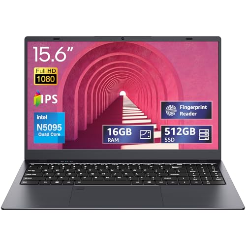 UOWAMOU 15.6-inch, 16GB RAM, 512GB SSD, FHD IPS Display Laptop Computer, N5095 Quad Core, 2.4/5G WiFi, BT4.2 Backlit and Fingerprint, Lightweight and Portable - Image 1